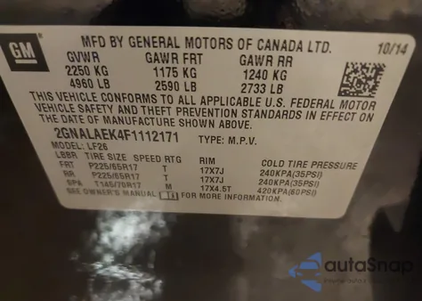 2015 Chevrolet Equinox Ls from USA, damaged, VIN 2GNALAEK4F1112171